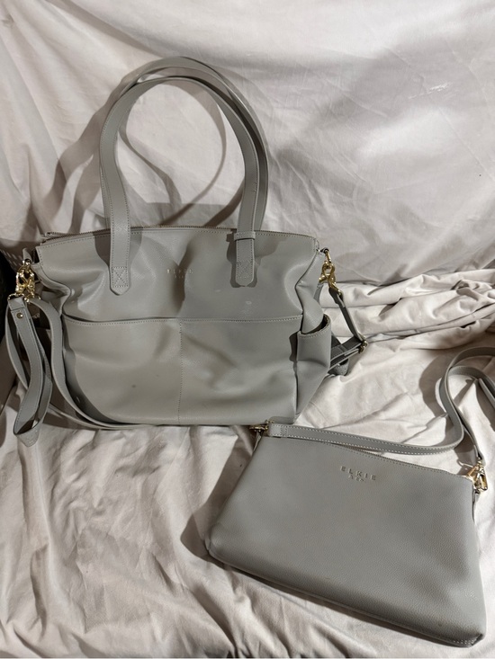Mina Baie Other - Mina bae elkie Gray Leather Tote Removable Crossbody Strap & clutch diaper bag